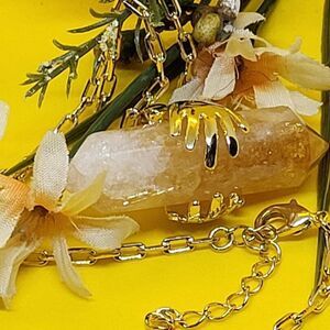 New, Stamped, Made in Brazil Citrine Pendant Necklace in Goldtone